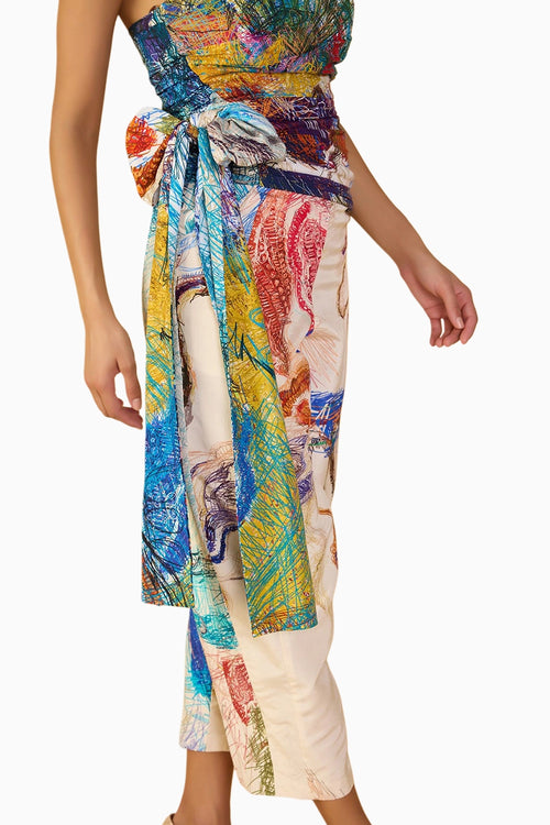 Scribble Dense Amina Blouse with White Loly Trouser