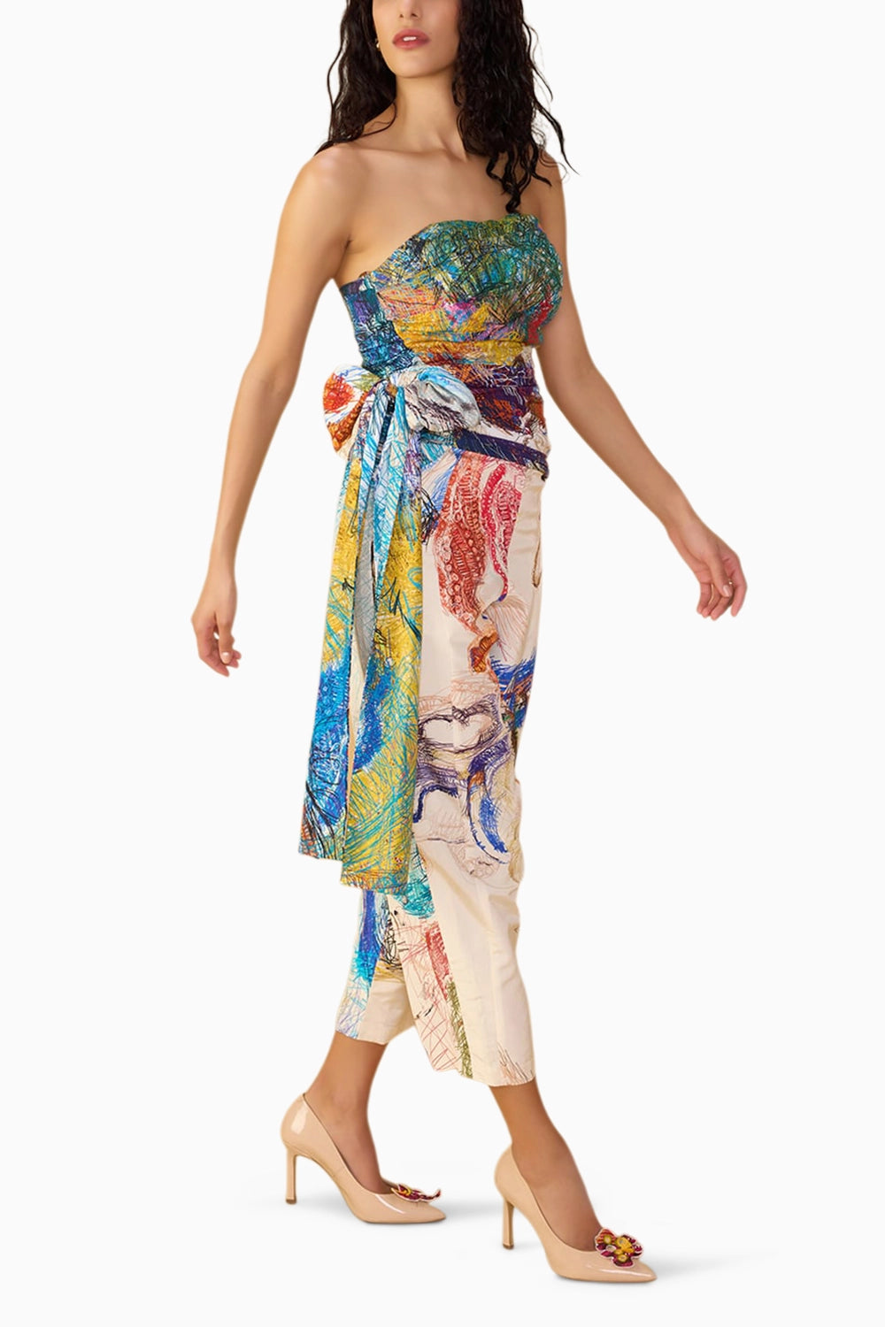Scribble Dense Amina Blouse with White Loly Trouser