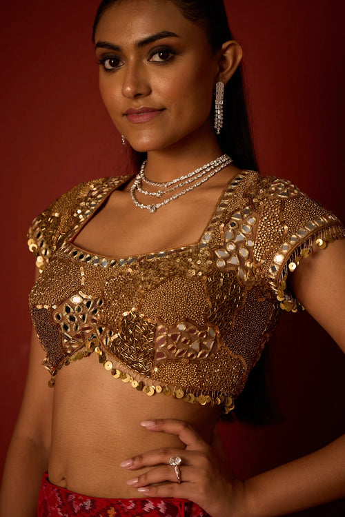 Golden Embellished Tricolor Zari Blouse