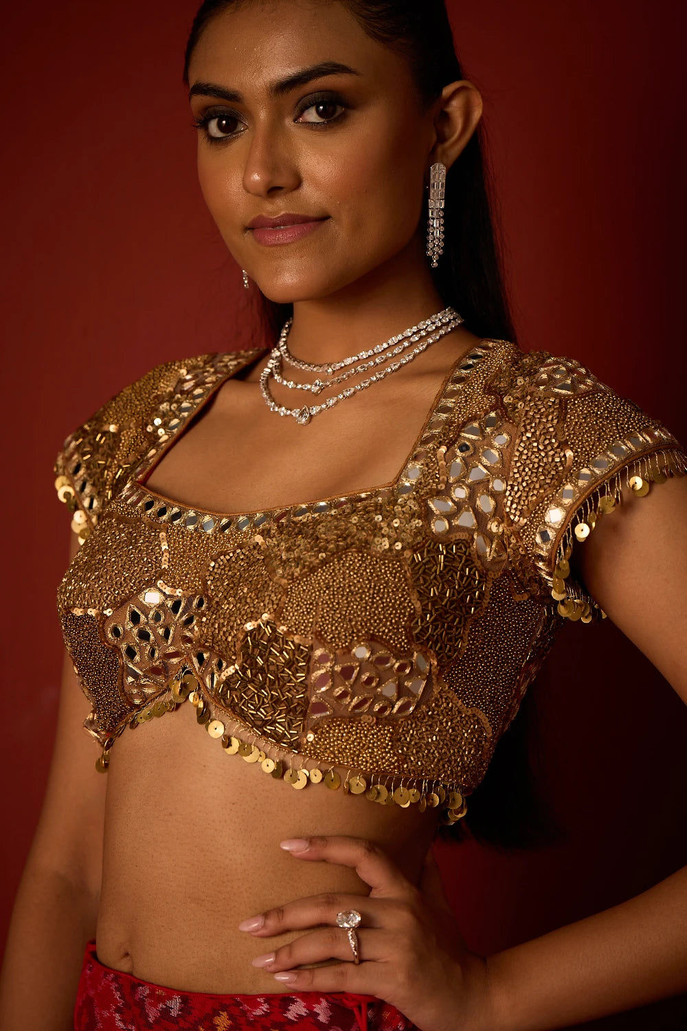 Golden Embellished Tricolor Zari Blouse