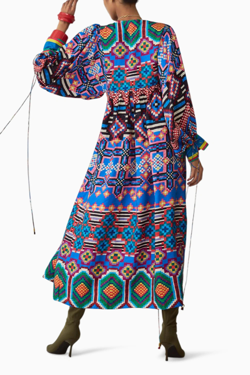 Sara Ikat Print Puff Sleeve Dress