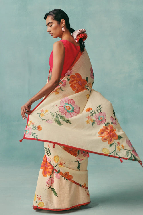 Ecru Dahlia Saree