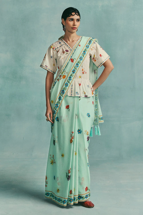 Blue Daisy Saree
