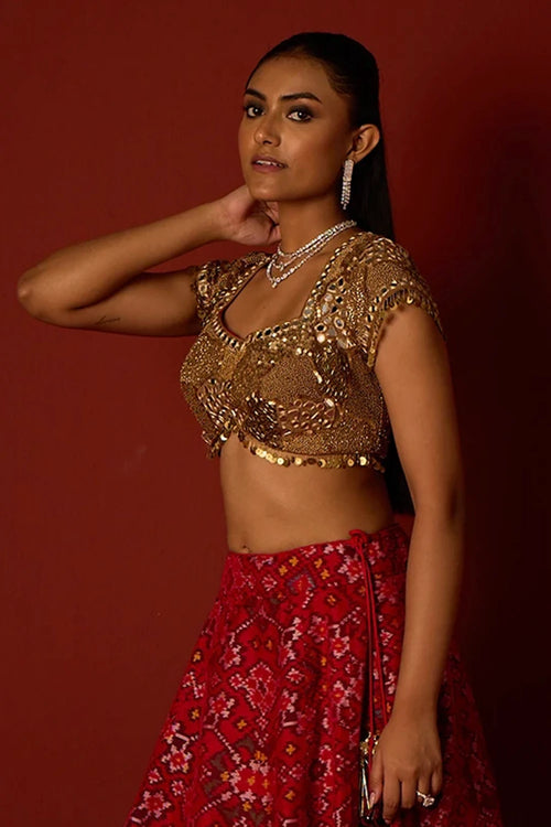 Golden Embellished Tricolor Zari Blouse