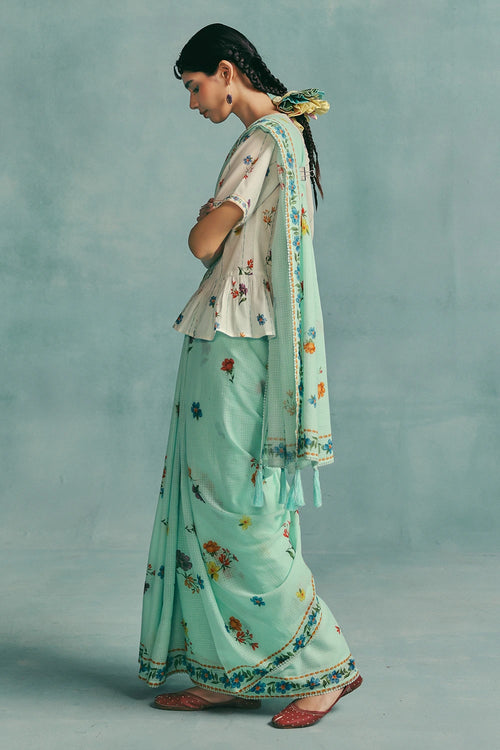 Blue Daisy Saree
