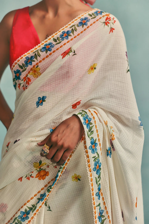 Ecru Daisy Saree