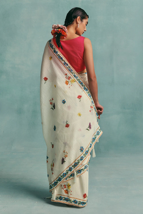Ecru Daisy Saree