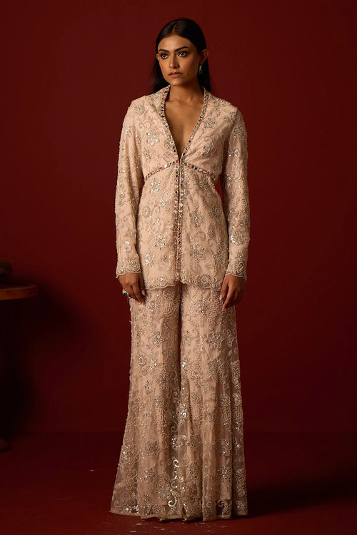 Ivory Blush Peplum Blazer with Sharara