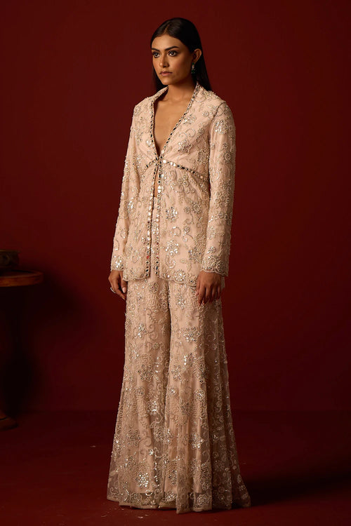Ivory Blush Peplum Blazer with Sharara