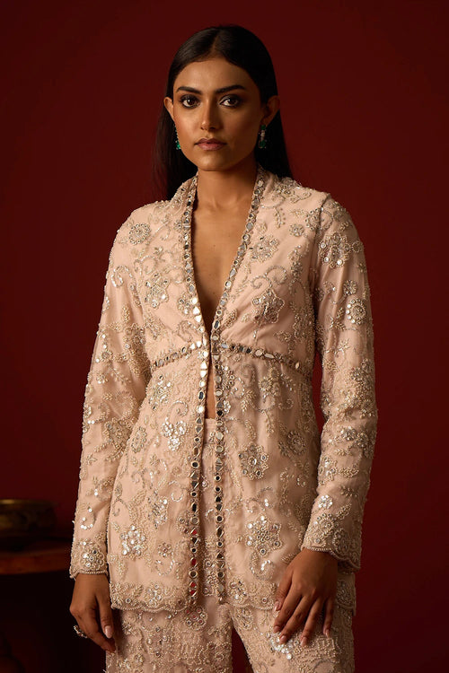 Ivory Blush Embellished Peplum Blazer