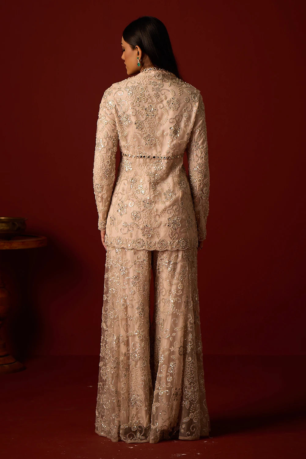 Ivory Blush Peplum Blazer with Sharara