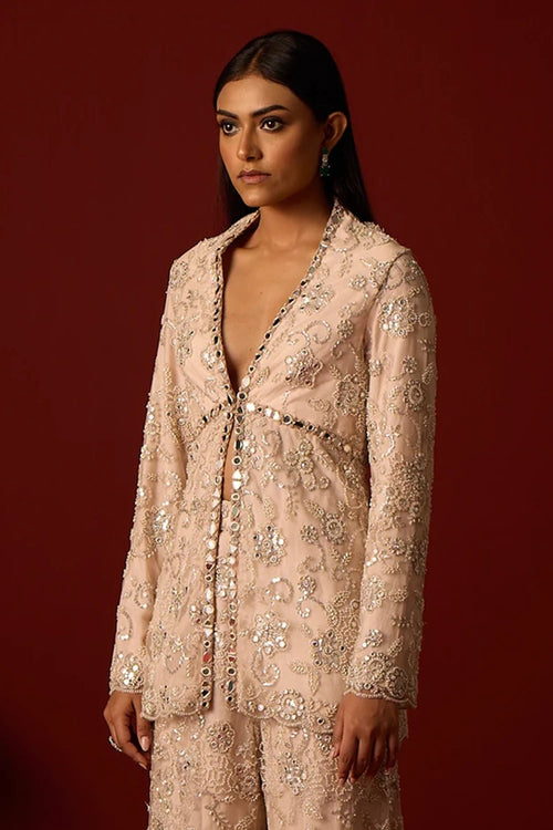 Ivory Blush Embellished Peplum Blazer