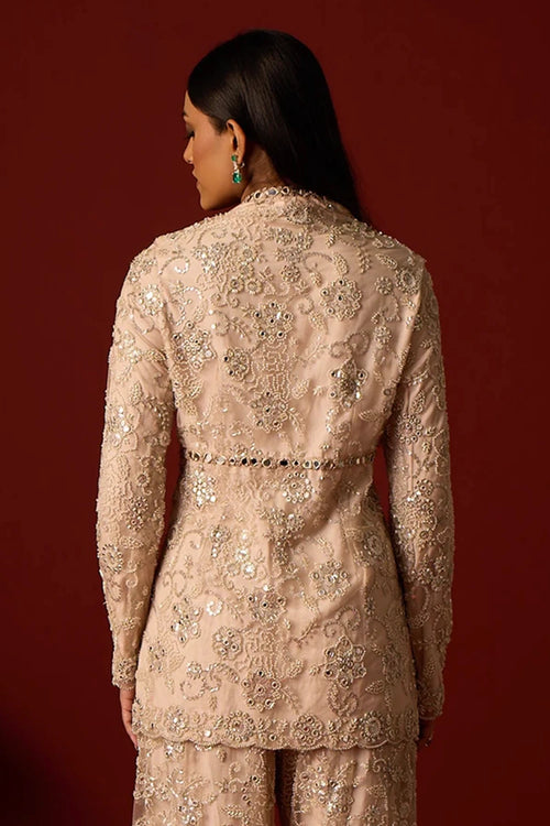 Ivory Blush Embellished Peplum Blazer