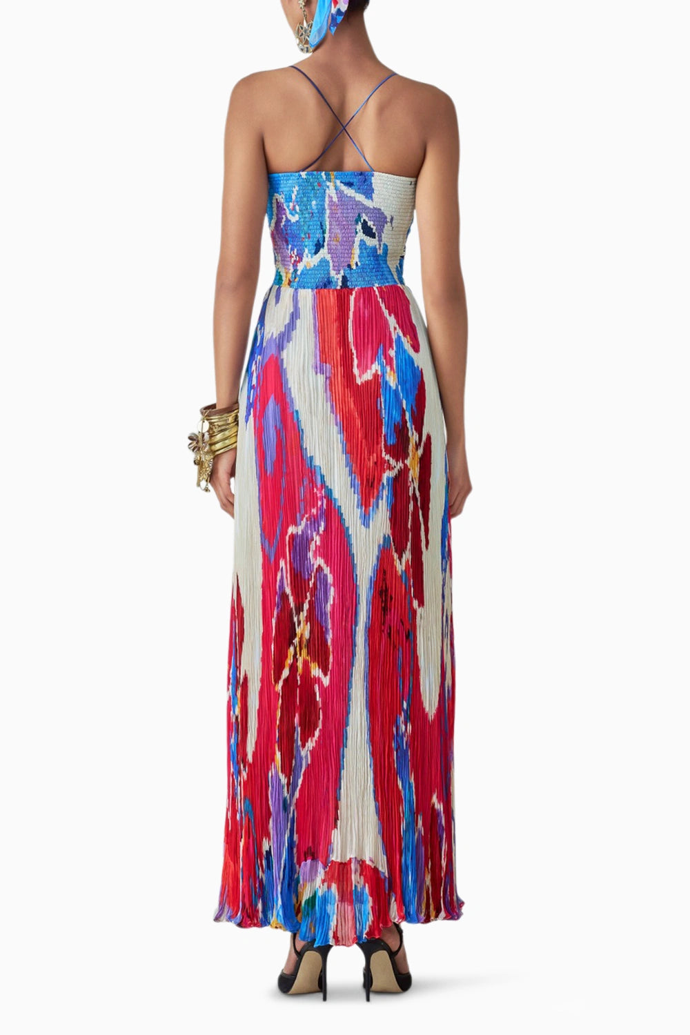 Layla Ikat Dual Print Pleat Maxi Dress