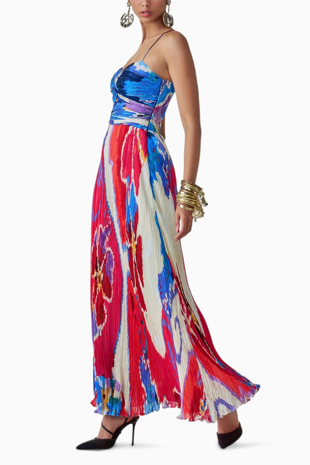 Layla Ikat Dual Print Pleat Maxi Dress