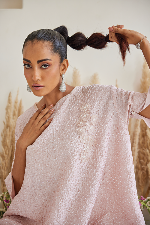Pastel Pink Crushed Bandhani Coord Set