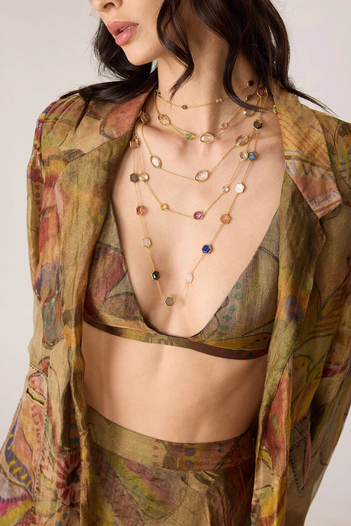 Gold Micah Blazer With Gold Arleth Bralette And Gold Revah Skirt