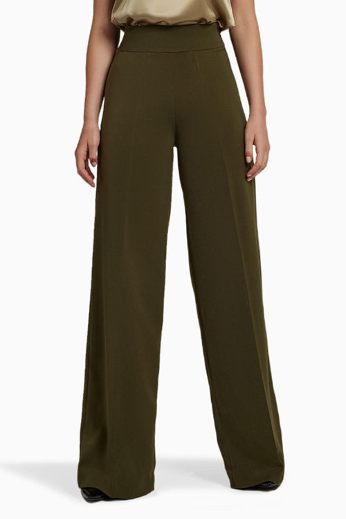 Military Green Stretch Suiting Wide-Leg Trousers