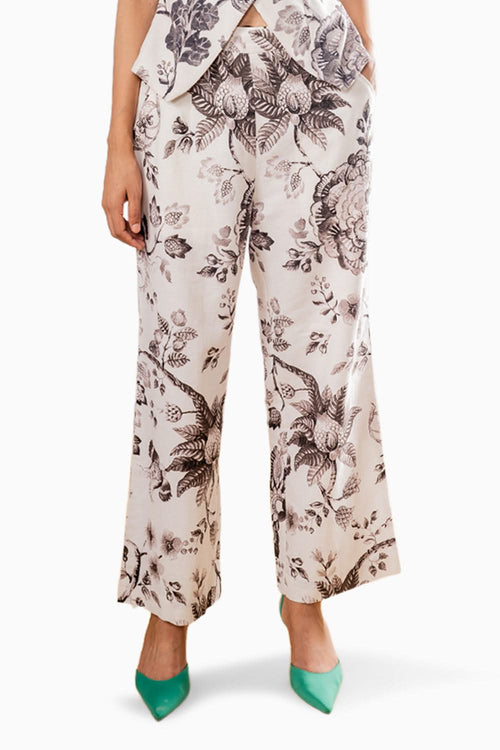 Ivory Linen Printed Pants