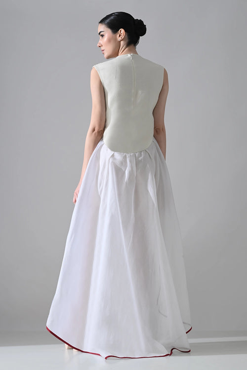 Ivory-White High Low Dress With Ornate