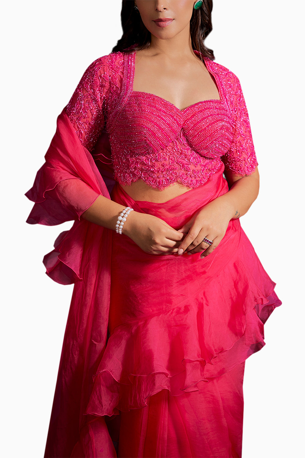 Fuchsia Pink Bobby Embellished Saree