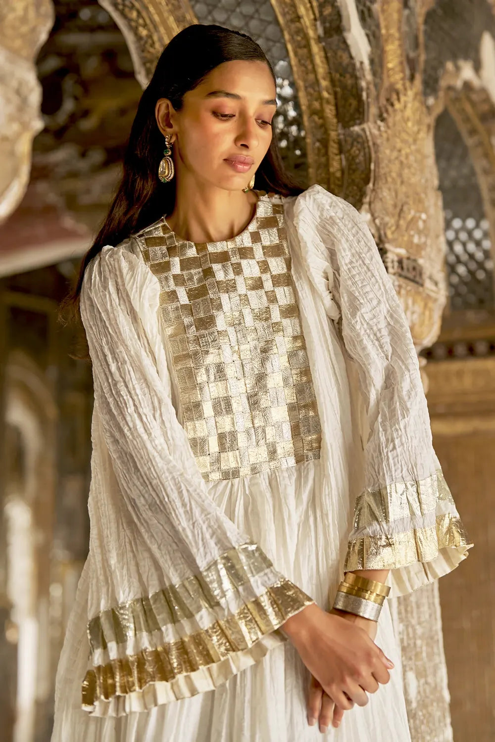 Hand-Crushed Gota Weave Maxi Dress