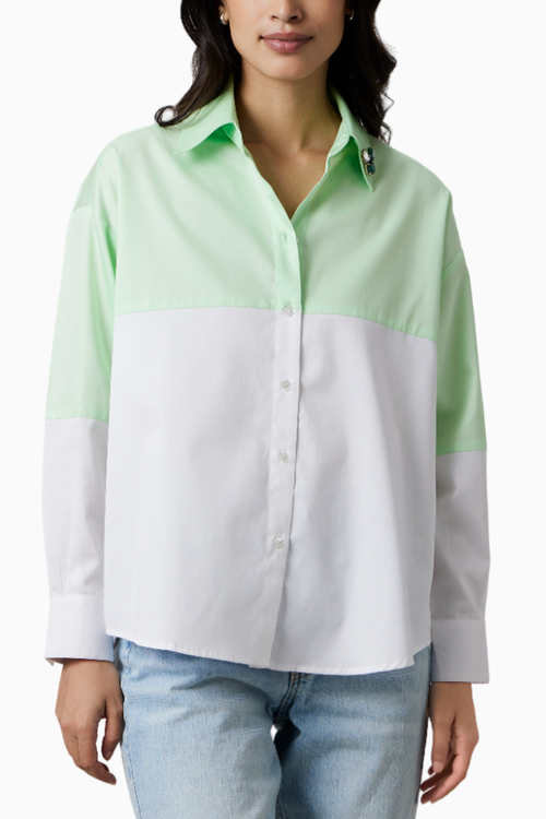 Lime Block Shirt with Swarovski Collar