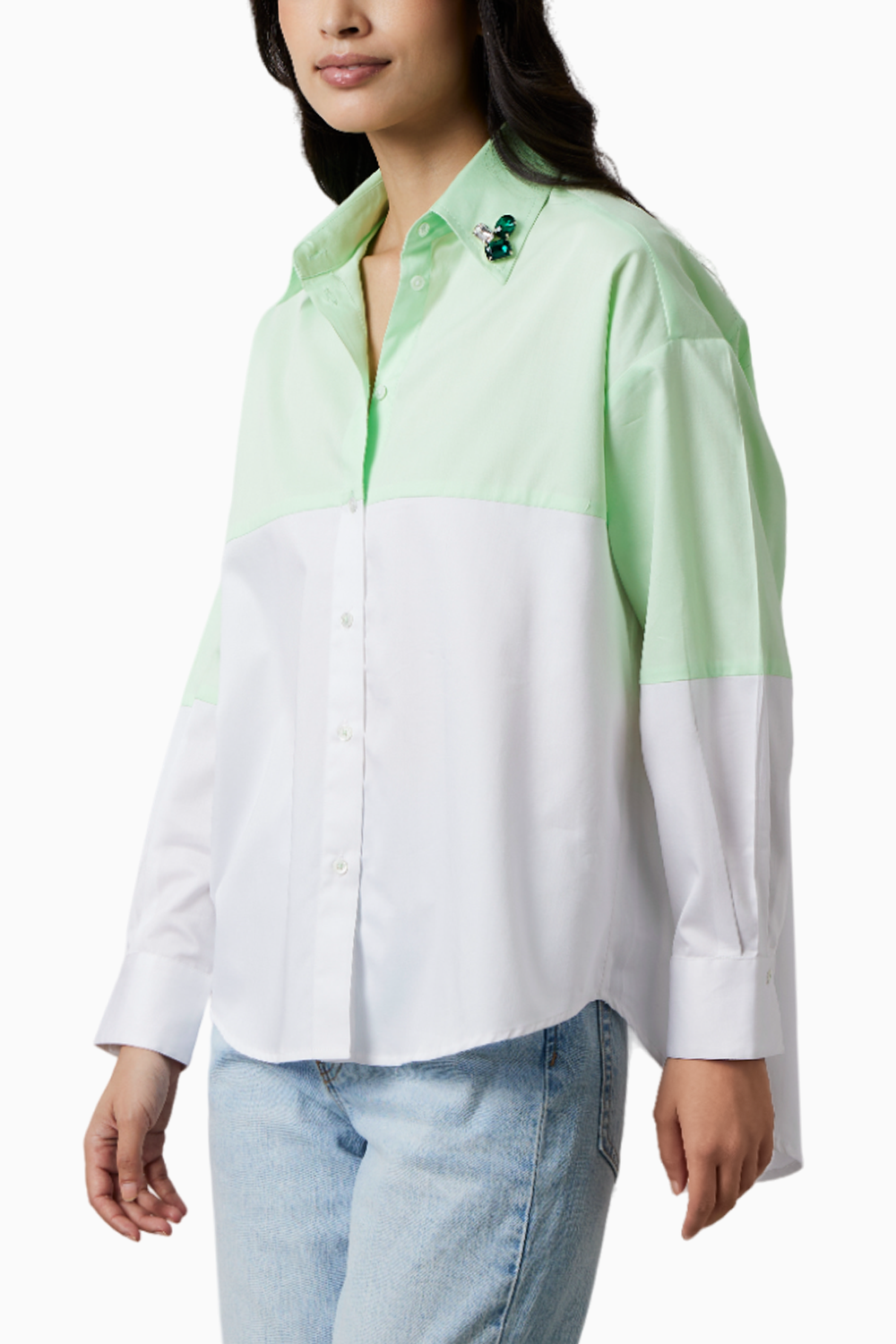 Lime Block Shirt with Swarovski Collar