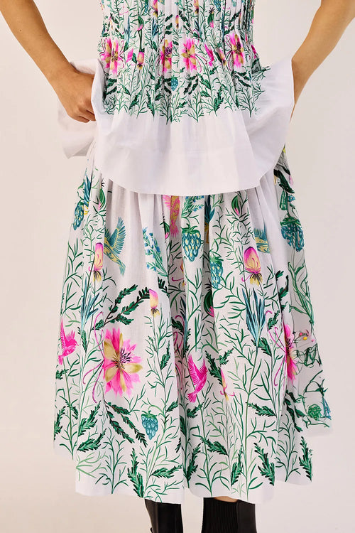 White Floral Peplum Top And Midi Skirt Set