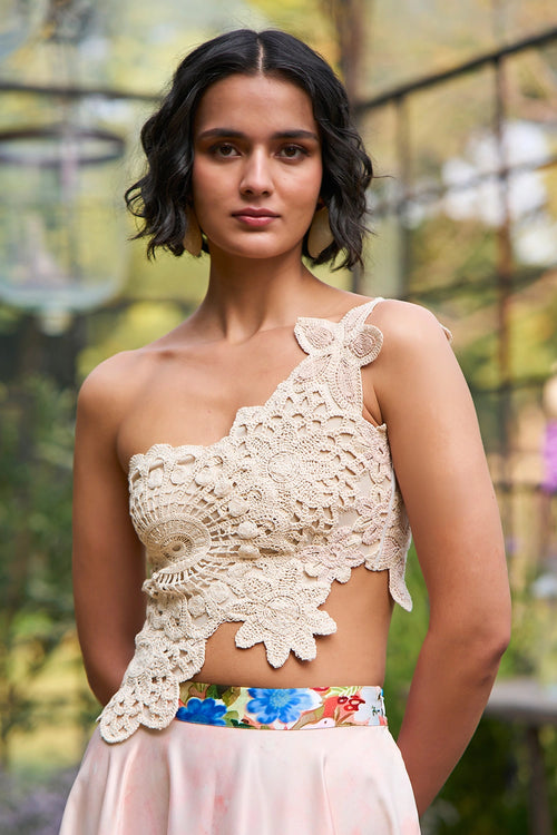 Hand Appliqué Lace Embroidered Top And Skirt Set