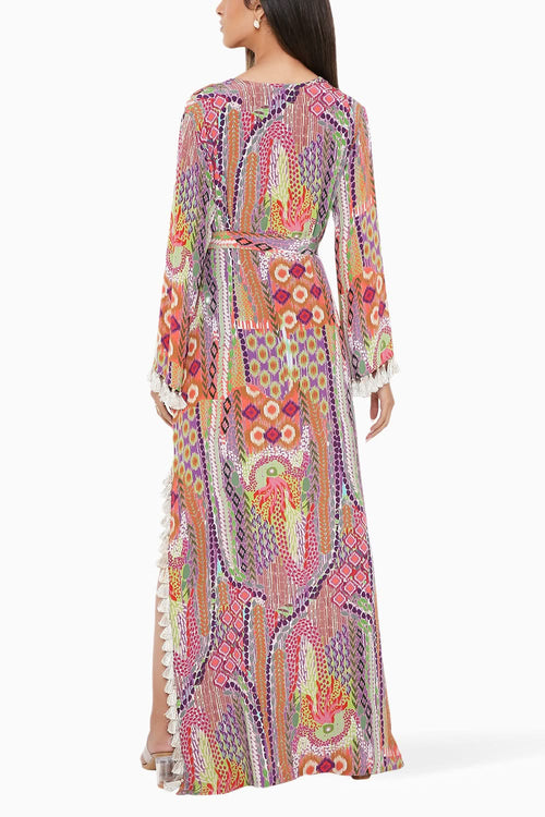 Multicolour African Print Straight Kaftan with Belt