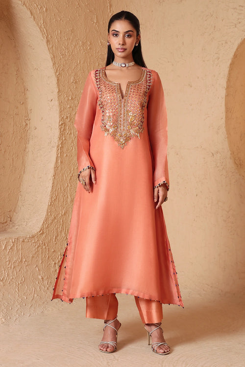Mehrang Peach Heavy Neck Kurta Set
