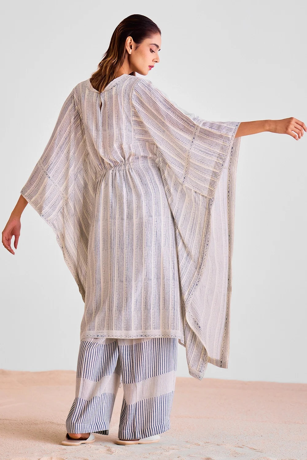 Off White Kaftan And Trouser Set