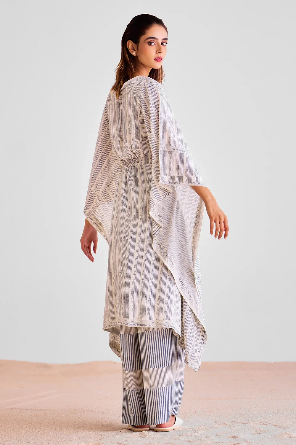 Off White Kaftan And Trouser Set