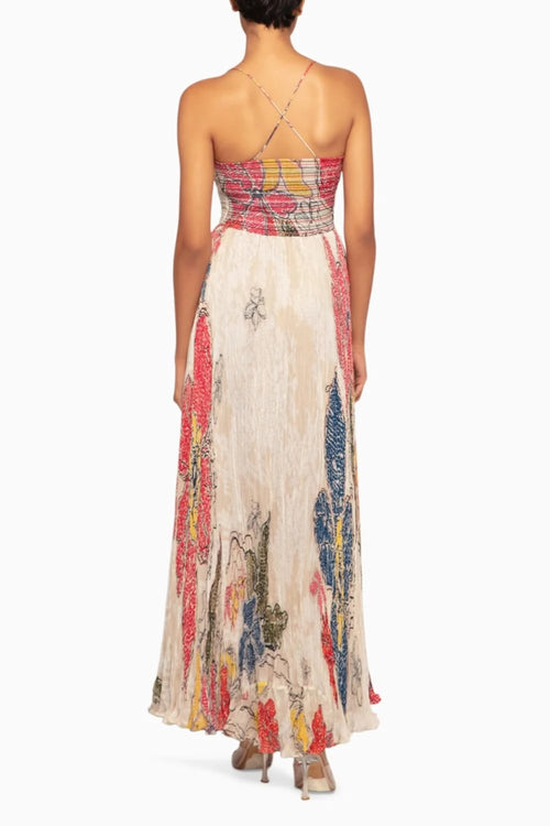 Periwinkle Bandhani Pleated Bustier Maxi Dress
