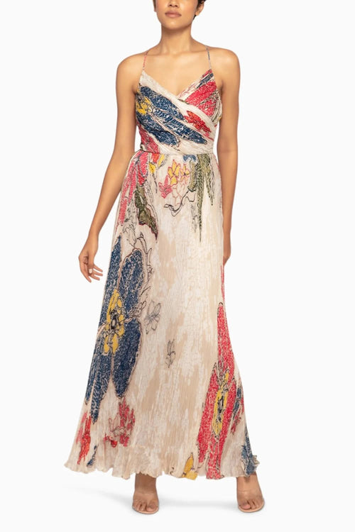 Periwinkle Bandhani Pleated Bustier Maxi Dress