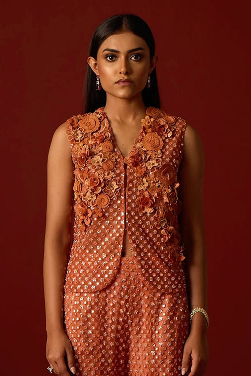Rust Floral Gillet with 3D Flowers