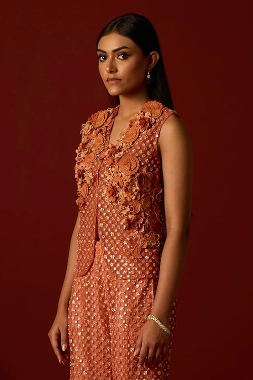 Rust Floral Gillet with 3D Flowers