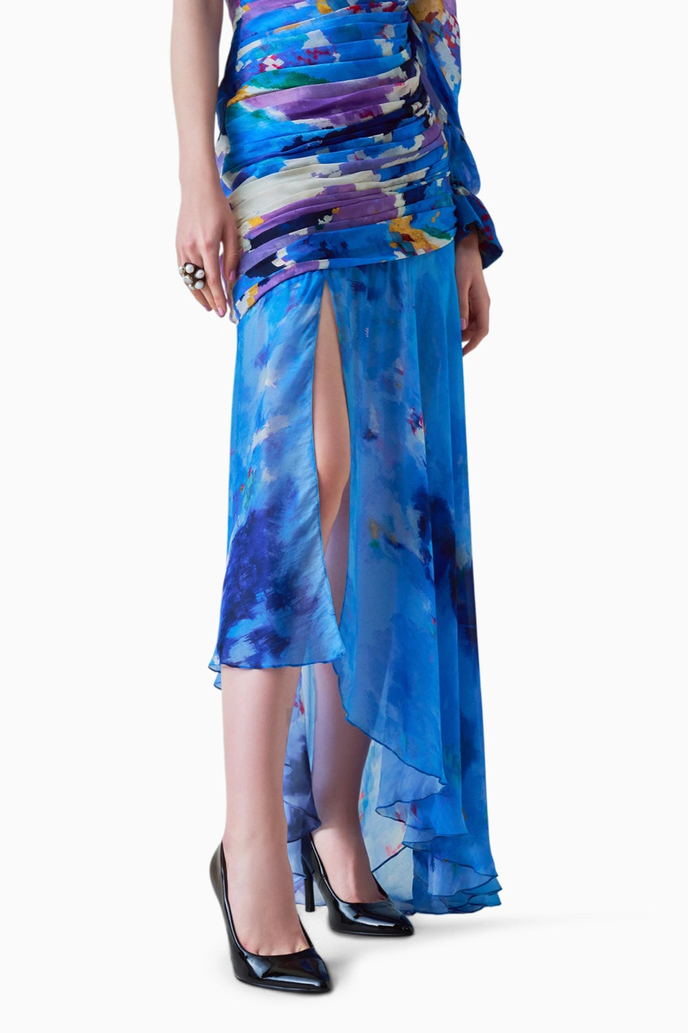 Alison Ikat One-Shoulder Asymmetric Gown