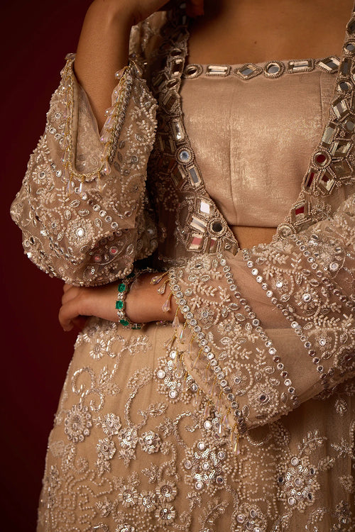 Dusky Taupe Deep V Neck Kaftan with Bustier and Pallazos