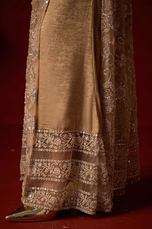 Dusky Taupe Deep V Neck Kaftan with Bustier and Pallazos