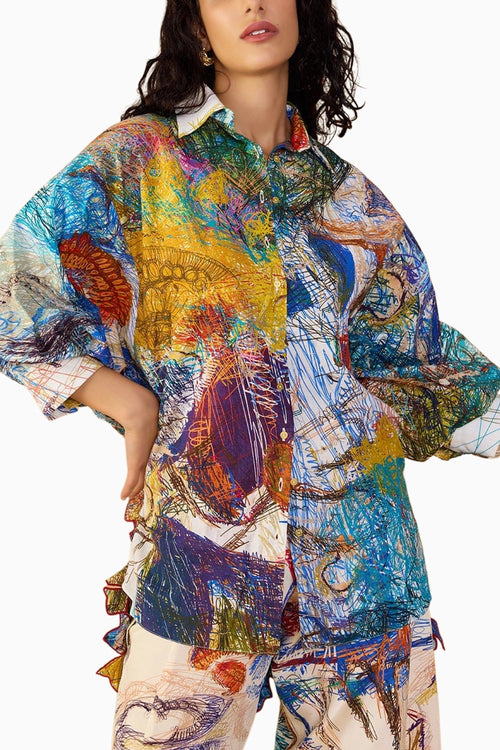 Scribble Dense Armida Shirt with White Loly Trouser
