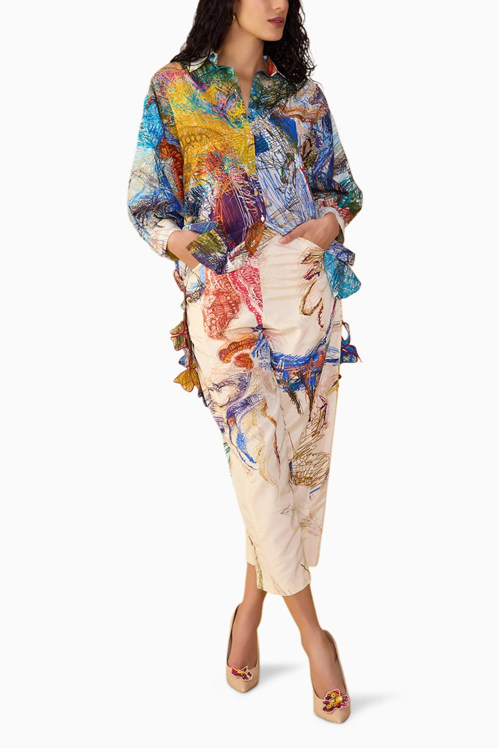 Scribble Dense Armida Shirt with White Loly Trouser