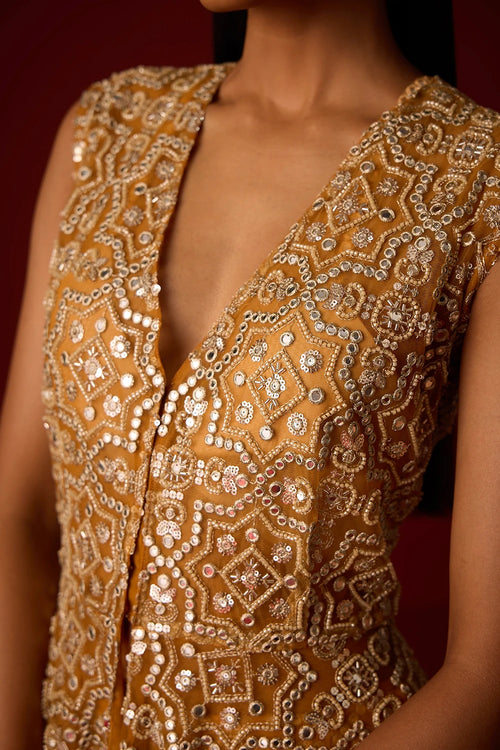Marigold Peplum Top With Slit At Back