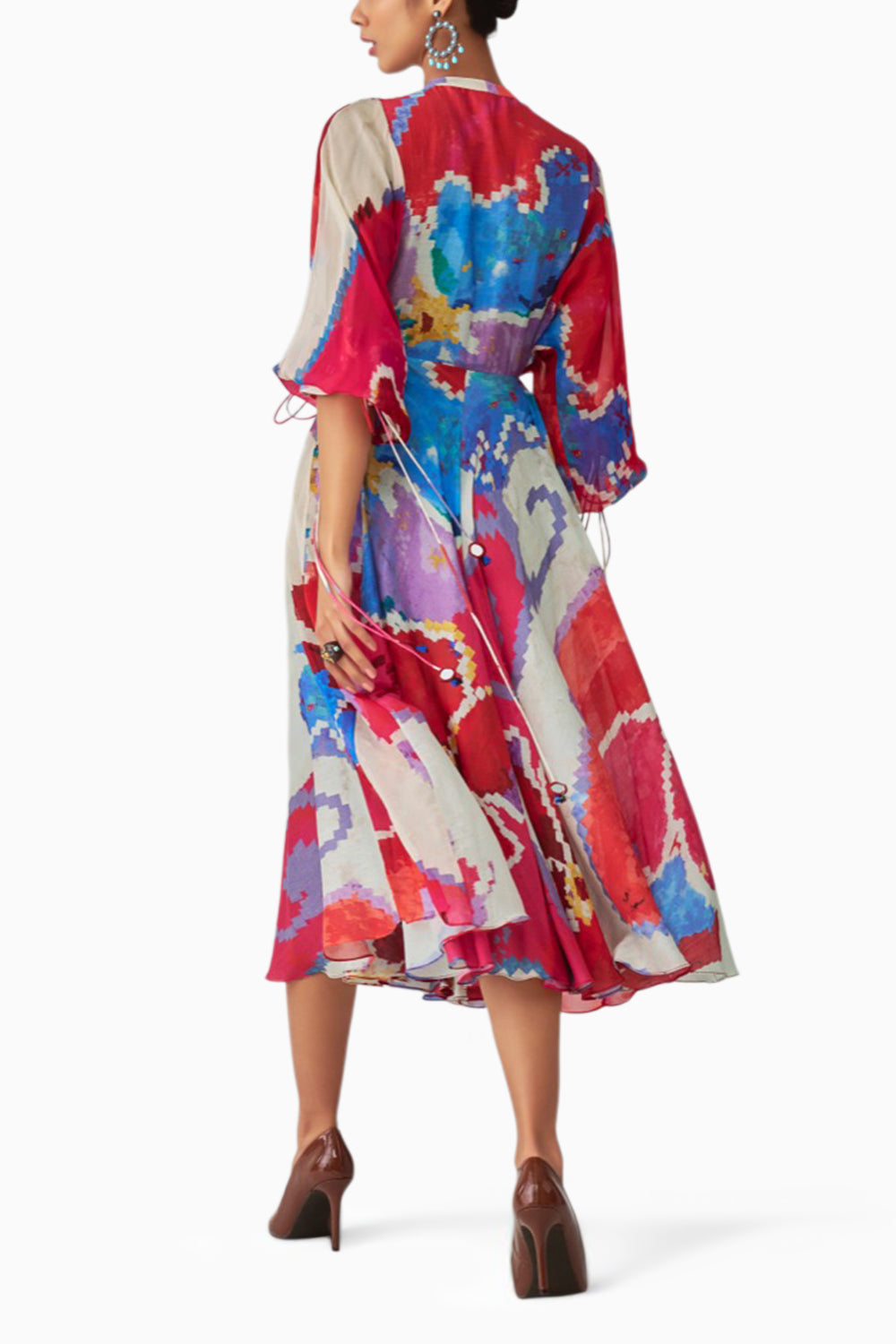 Sonam Ikat Print Dress with Tie Sleeves