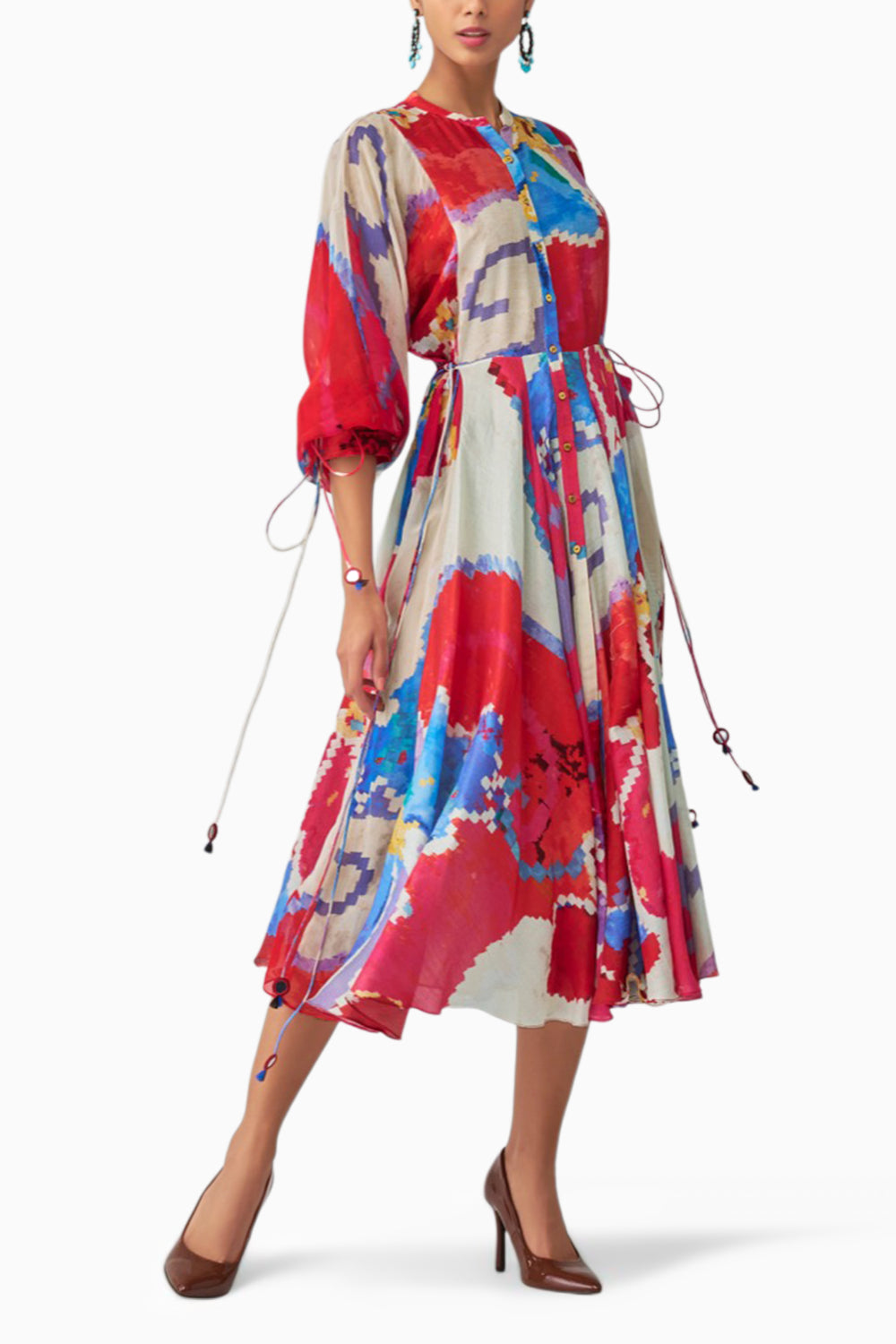 Sonam Ikat Print Dress with Tie Sleeves