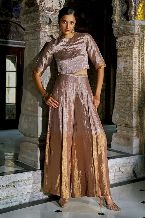 Champagne Gold Benares Tissue Pant Set