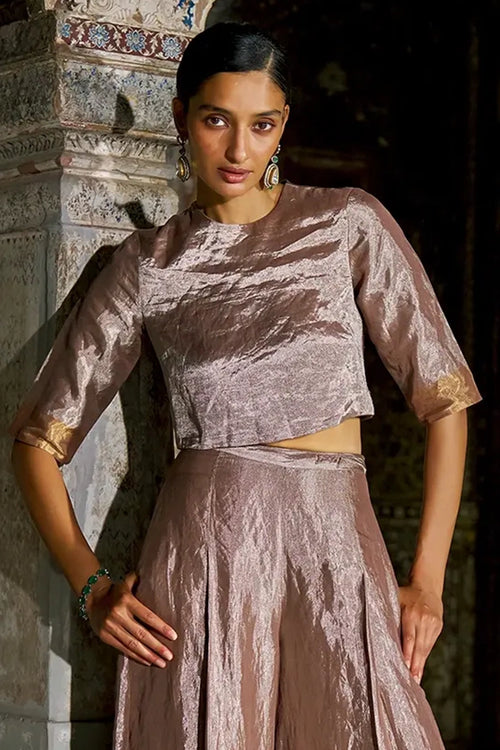 Champagne Gold Benares Tissue Top