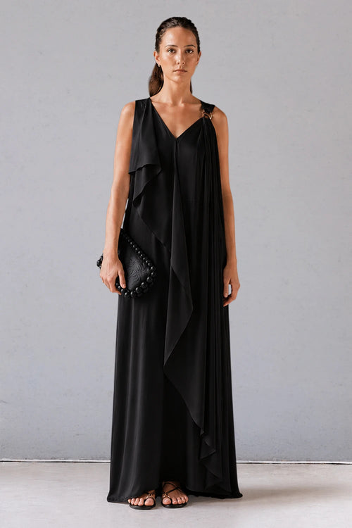 Black Asymmetric Draped Dress