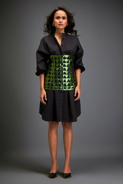 Black Structured Gleam Layered Shirt Dress